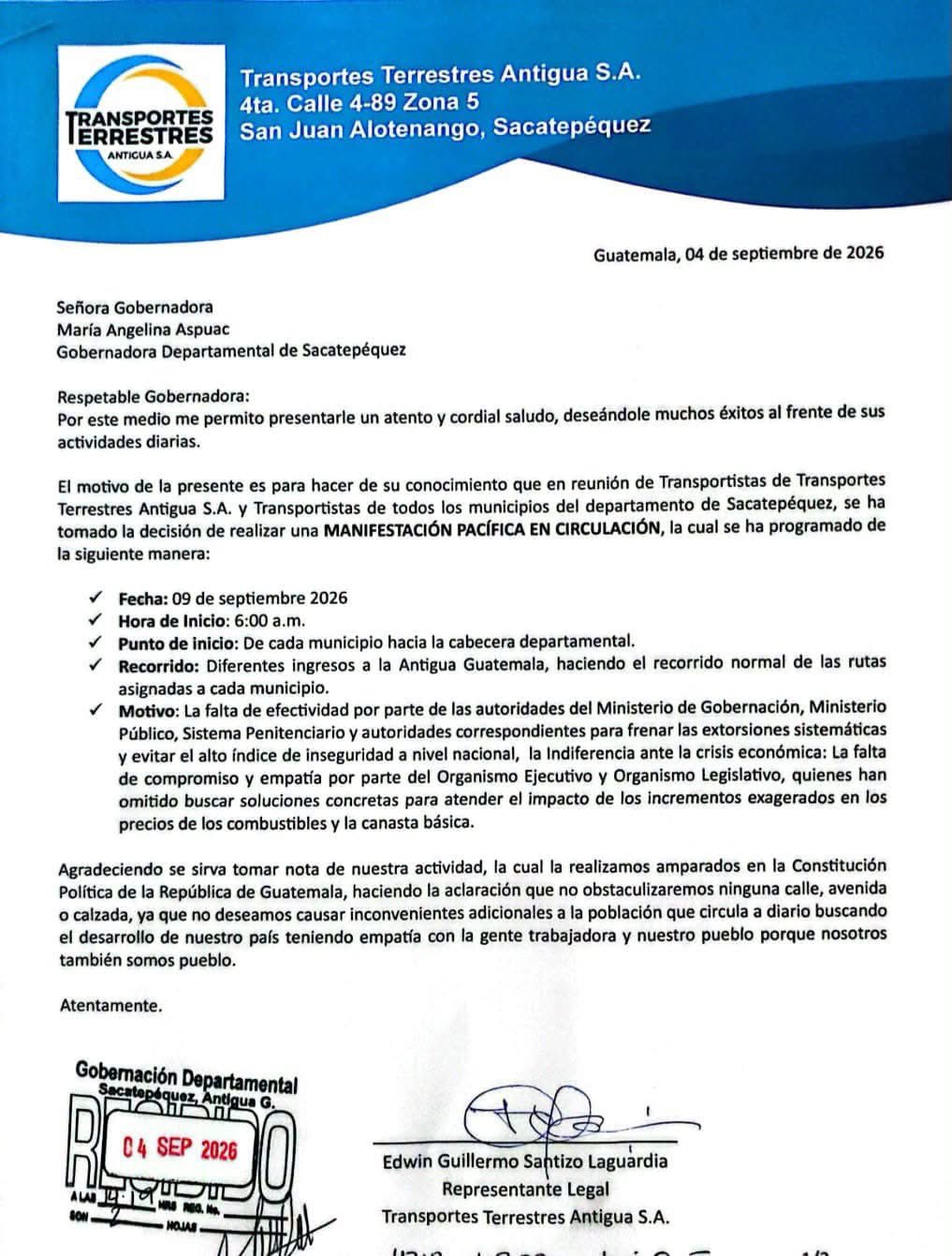 Convocatoria a manifestación de transportistas desde Sacatepéquez. Foto La Hora: RRSS