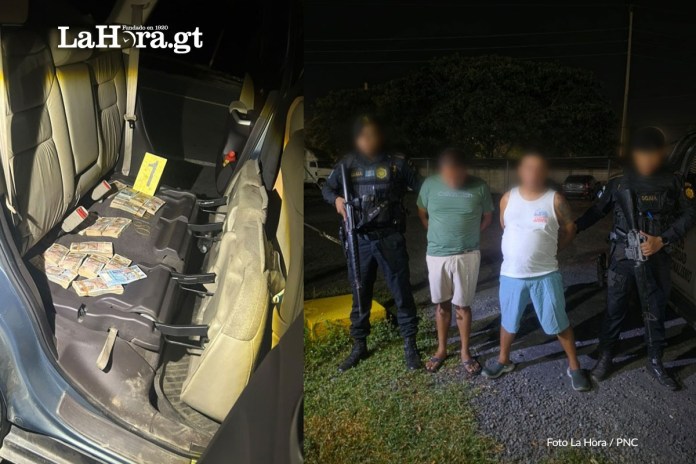 Dos hombres fueron capturados tras no poder demostrar la procedencia de Q170 mil en efectivo mientras se conducian por Iztapa, Escuintla.