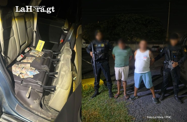 Dos hombres fueron capturados tras no poder demostrar la procedencia de Q170 mil en efectivo mientras se conducian por Iztapa, Escuintla.