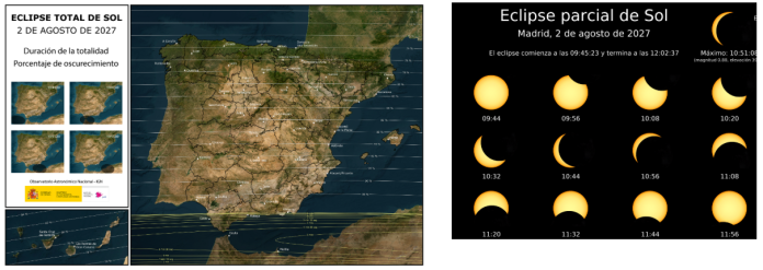 Tres eclipses ibéricos (2026, 2027, 2028), el 2 de agosto de 2027 tendrá lugar un nuevo eclipse total de Sol visible. Foto La Hora: IGN.