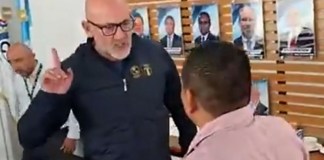 El presidente del COG, Gerardo Aguirre, enfrenta al diputado José Chic por el ingreso a una reunión de Conader. Foto: Captura de pantalla
