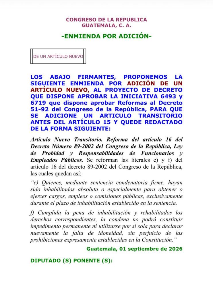 Enmienda que impulsan diputados de Cabal.