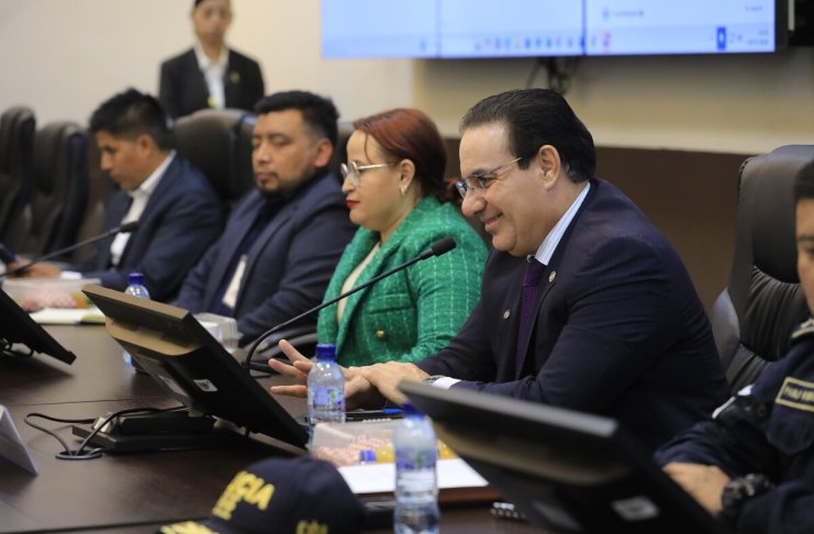 El ministro de Gobernación, Marco Antonio Villeda, y la viceministra de Tecnología, Karen Ortiz, en una citación en el Congreso. Foto: Ministerio de Goberación.