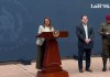 Los ministros de Gobernación, Marco Antonio Villeda; el de Defensa, Henry Sáenz y la Secretaria de Comunicación, Karina García Ruano, ofrecieron esta tarde la conferencia de prensa, en ausencia del presidente Bernardo Arévalo. Foto La Hora: José Orozco.