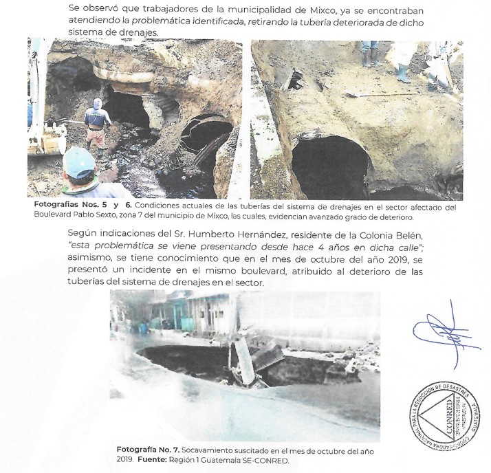 Informe que incluye un socavamiento de 2019 Foto La Hora: Informe Conred