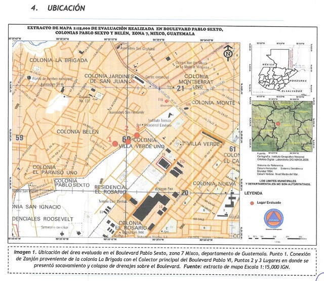 Mapa incluido con la ubicación del socavamiento en 2024. Foto La Hora: Informe Conred