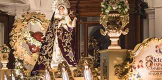El cortejo procesional de velación de la consagrada imagen de la Virgen de Dolores del Templo de la Recolección saldrá esta tarde. Foto La Hora: Hermandad de Dolores Recolección
