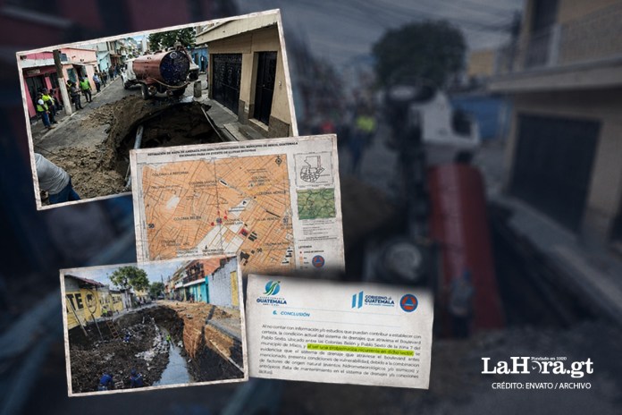 Conred Pablo VIsocavamiento 2024 Informe de Conred sobre la persisitente problemática en la colonia Pablo VI por colapso de drenajes. Diseño La Hora: Daniel López